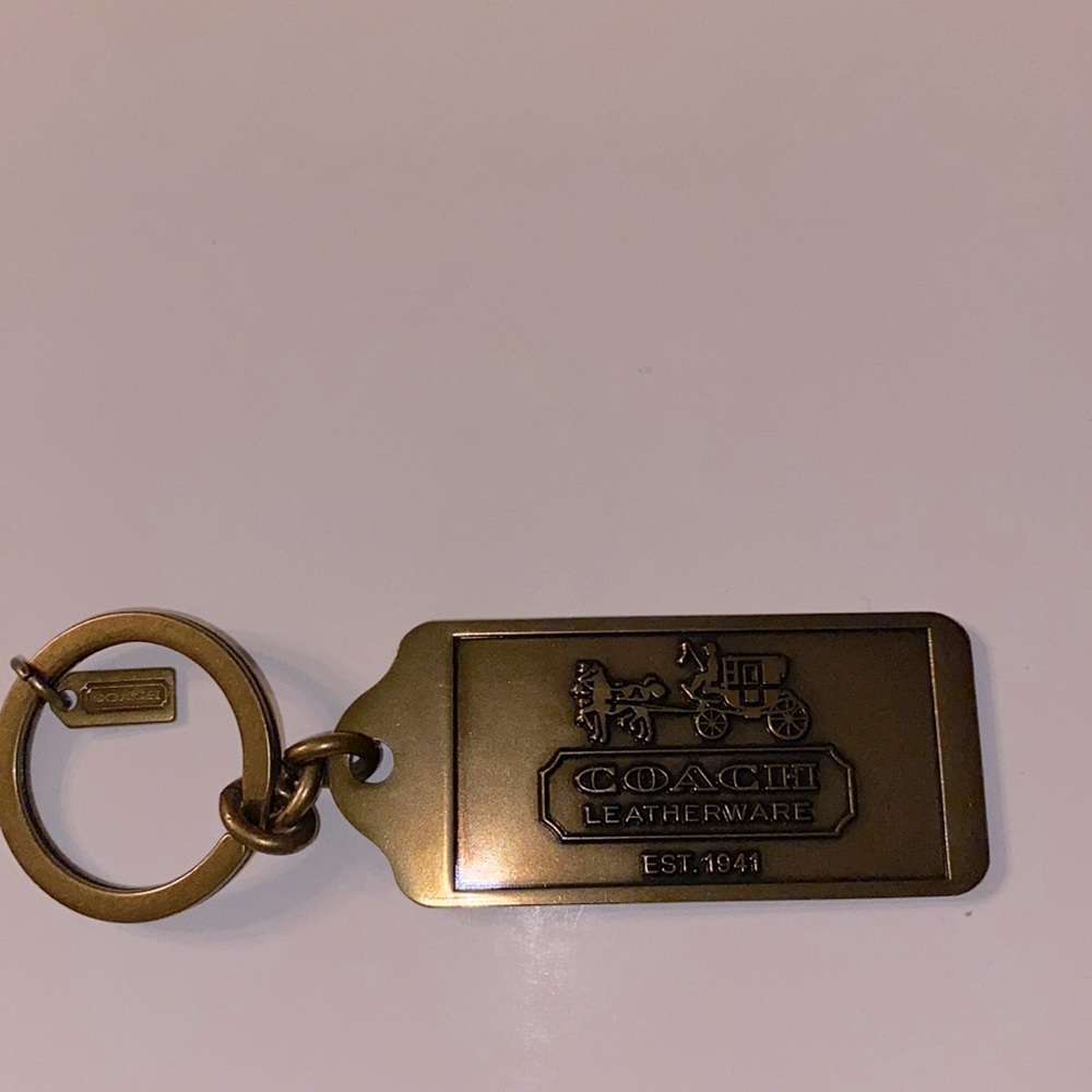 Coach Brass Tone Leatherware Logo Key Ring - Gold